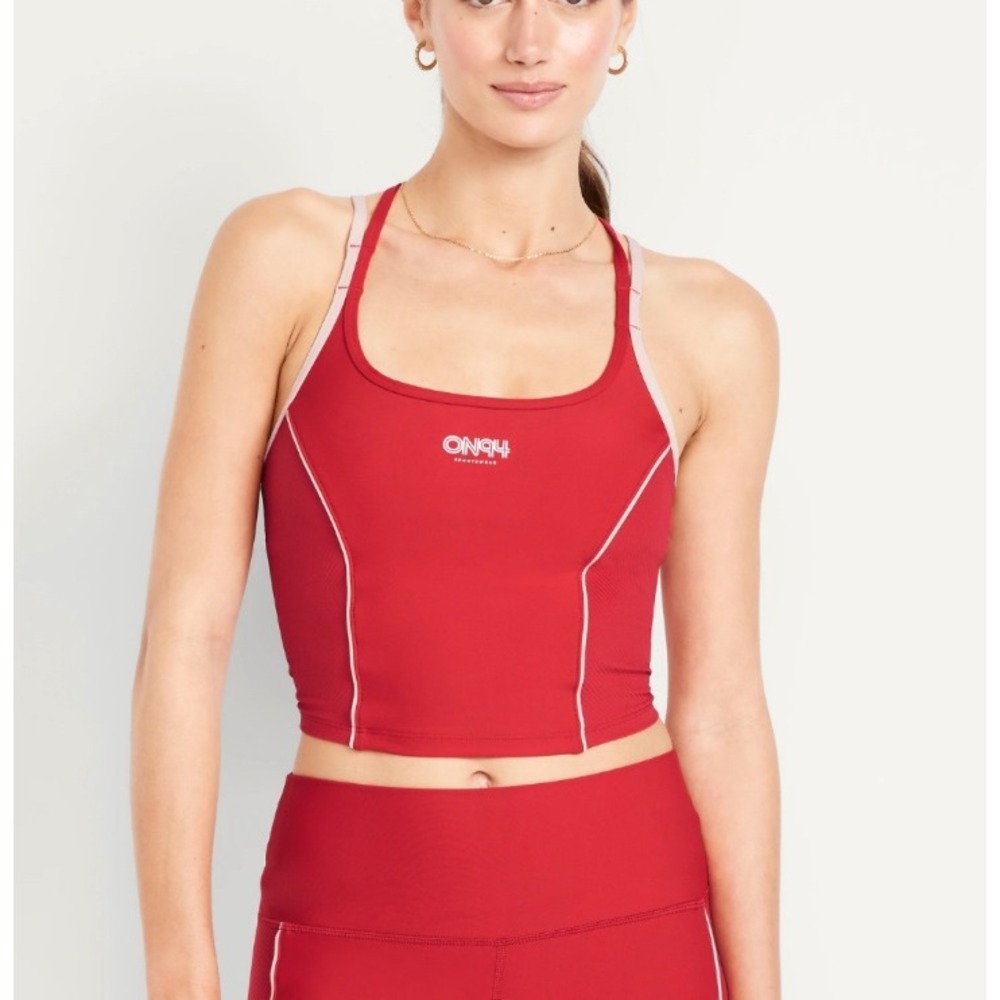 Old Navy Active Powersoft Red Crop Tank Top Built-in Bra ON94 Sportswear Large